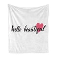thumbnail image 1 of Hello Soft Flannel Fleece Throw Blanket, Calligraphy Phrase in Black Hand Written Style Font with Pink Heart, Cozy Plush for Indoor and Outdoor Use, 50" x 70", Pink Black, by Ambesonne, 1 of 5