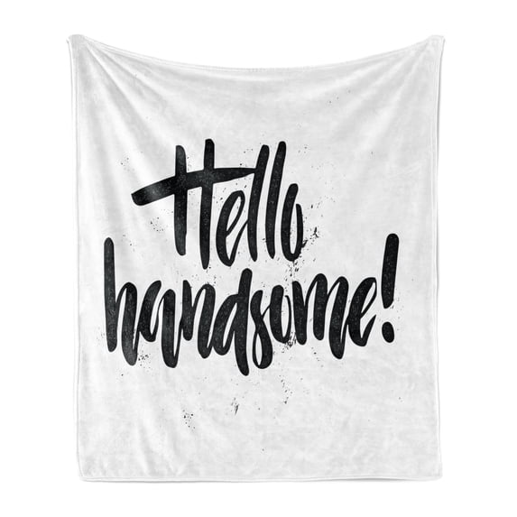 Hello Soft Flannel Fleece Throw Blanket, Hipster Calligraphic Inscription of a Slogan for Valentine's Day with Grunge Look, Cozy Plush for Indoor and Outdoor Use, 50" x 60", Black White, by Ambesonne