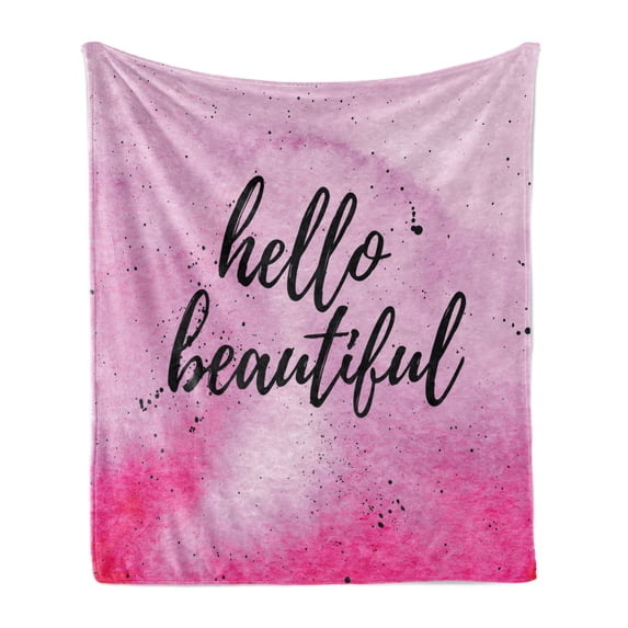 Hello Soft Flannel Fleece Throw Blanket, Romantic Phrase with Hand Lettering and Color Splashes on Backdrop, Cozy Plush for Indoor and Outdoor Use, 60" x 80", Lilac Magenta Black, by Ambesonne