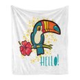 thumbnail image 1 of Hello Soft Flannel Fleece Throw Blanket, Tropical Hello from Hawaiian Island Ramphastidae Toucan Bird with Hibiscus Flower, Cozy Plush for Indoor and Outdoor Use, 70" x 90", Multicolor, by Ambesonne, 1 of 5