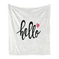 thumbnail image 1 of Hello Soft Flannel Fleece Throw Blanket, Typographic Design Handwritten Letter Font Message of a Heart, Cozy Plush for Indoor and Outdoor Use, 60" x 80", Pink Black White, by Ambesonne, 1 of 5