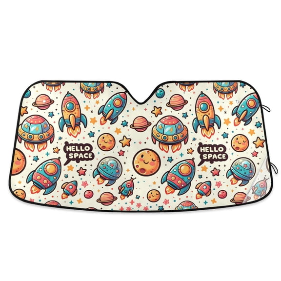 Hello Space Spaceship Star Car Windshield Sun Shade Foldable Car Front Window Visor Heat and UV Protection 57x31.5
