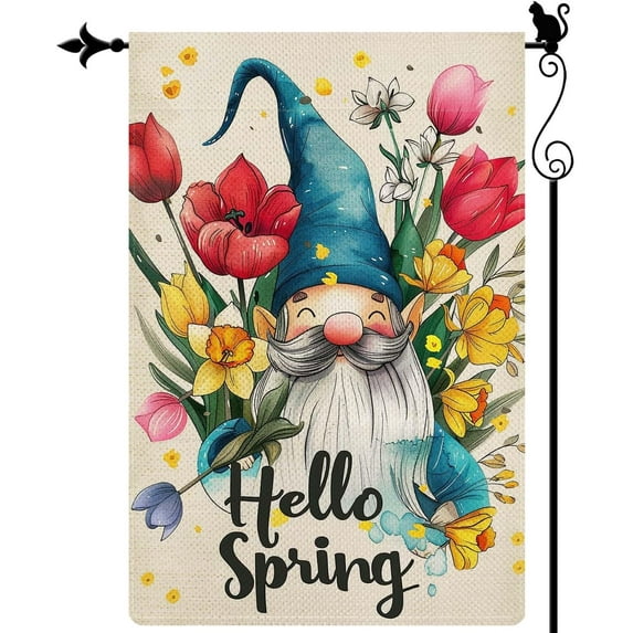 Hello Spring Adorable gnomes butterflies flowers Spring Garden Flag Vertical Double Sided Spring Summer Garden Flag Seasonal Rustic Yard Lawn Outdoor Decor 12.5x18" style 1