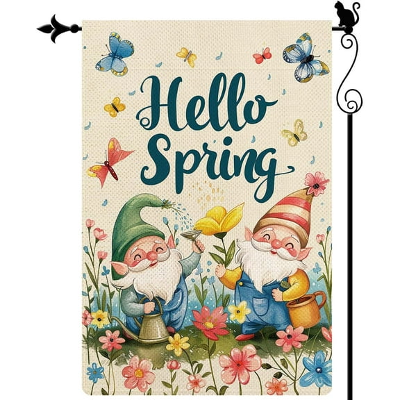 Hello Spring Adorable gnomes butterflies flowers Spring Garden Flag Vertical Double Sided Spring Summer Garden Flag Seasonal Rustic Yard Lawn Outdoor Decor 12.5x18" style 4