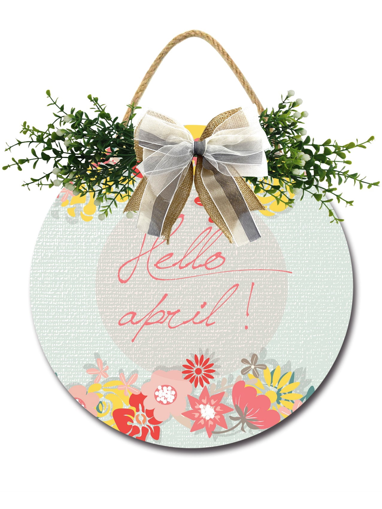 Hello Spring April Front Door Sign Funny Wreaths Hanging Wooden Plaque ...