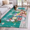 thumbnail image 1 of Hello Spring Area Rugs 4x6 ft Rose Purple Pink Flower Red Heart Green Wood Grain Washable Rug Non Slip Indoor Carpet Absorbent Floor Mat for Living Room Bedroom Dining Room, 1 of 9