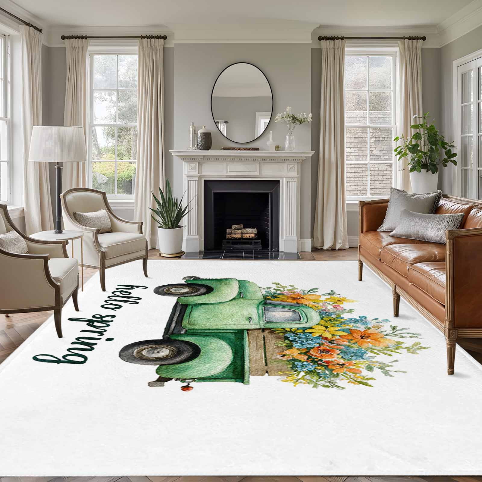 Hello Spring Area Rugs 5'x7', Washable Small Throw Rugs for Laundry ...