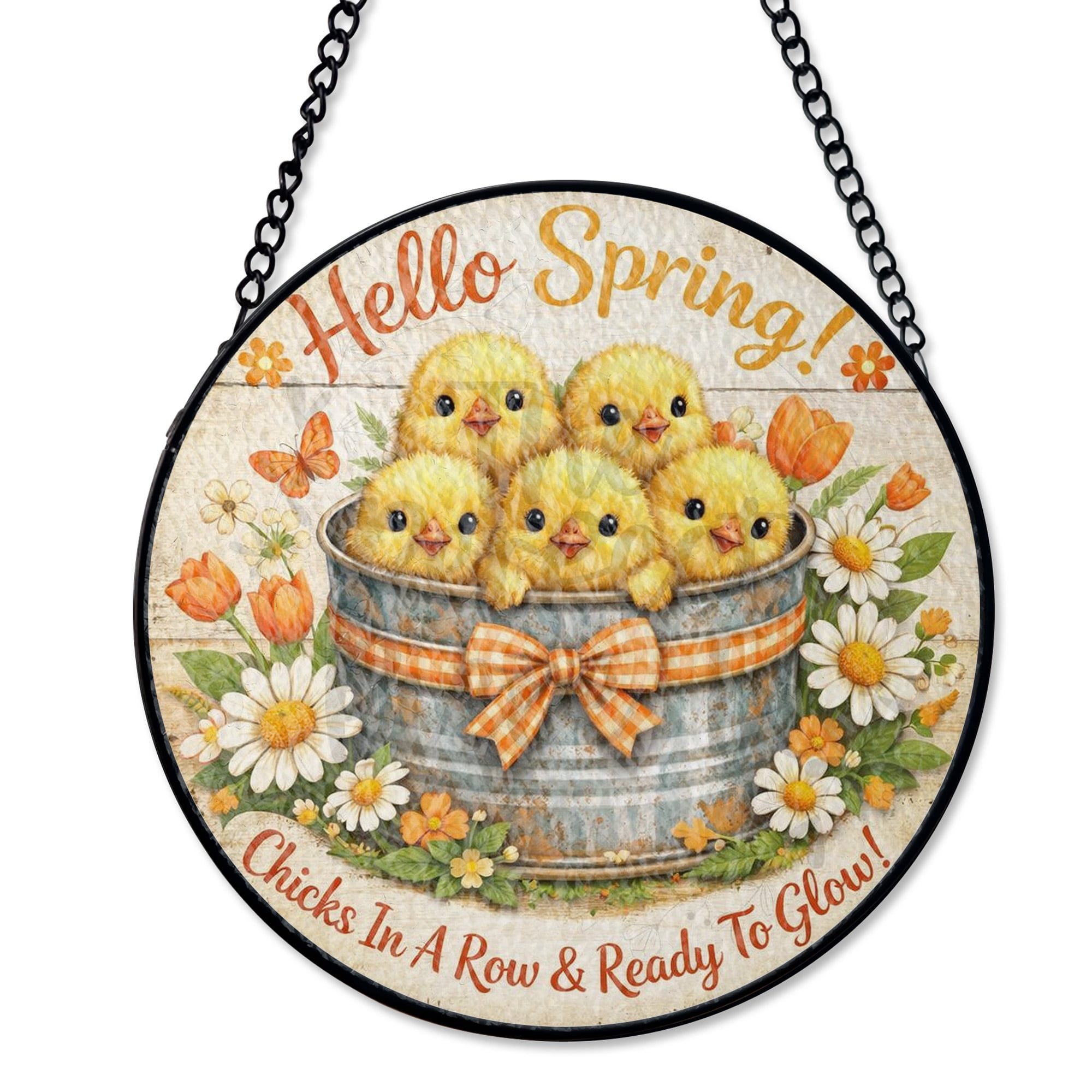 Hello Spring Baby Chicks Stained Glass Suncatcher UV Printed Glass ...