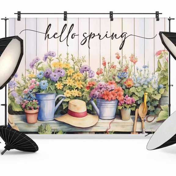 Hello Spring Backdrop for Photography,Fabric Photo Background Backdrop,Elagant Summer Floral Botanical Wooden Photo Booth Background for Portrait Photoshoot Video Wedding Decoration Banner 7x5ft