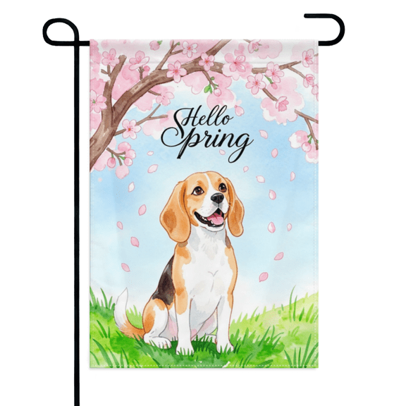 Hello Spring Beagle Garden Flag 12×18in Double Sided Cute Dog Flower Decor For Outdoor Porch Lawn Patio Yard Home