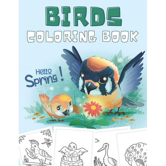 Hello Spring! - Birds Coloring Book: Coloring Book For Kids & Toddlers, 42 Unique Illustrations, Practice For Stress Rel