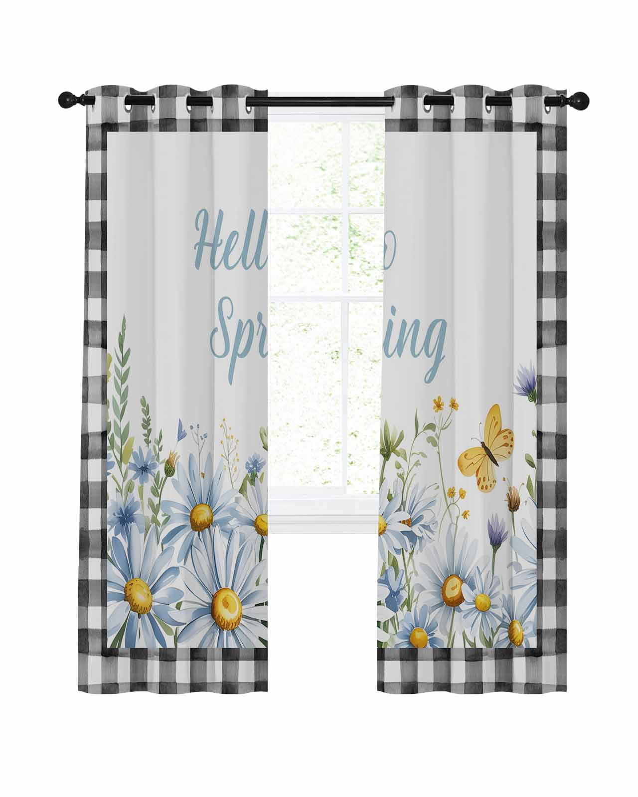 Hello Spring Blackout Curtains 45 Inch Length Spring Floral Watercolor ...