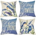 thumbnail image 1 of Hello Spring Bluebird Decorative Throw Pillow Covers 18 x 18 Set of 4, Flower Porch Patio Outdoor Pillowcase, Blue Floral Seasonal Sofa Couch Cushion Case Home Decor, 1 of 7