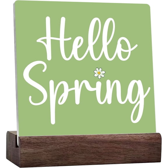 Hello Spring Ceramic Desk Sign Desk Decor,Funny Spring Sign,Spring Themed Signs,Spring Quotes Decor,Spring Decorations For Home Farmhouse Shelf Table Decor