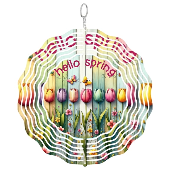 Hello Spring Colorful Tulip Garden 3D Wind Spinner, Stainless Steel Tulip Lover Garden Gift, Round