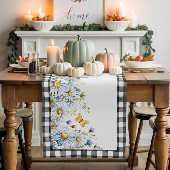 Hello Spring Cotton Linen Table Runner, Washable Table Runners for Kitchen, Dining Room, Holiday, Home Party Table Decor, 13x36 Inches