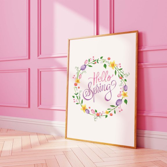 Hello Spring Cute Floral Pastel Trendy Wall Art Print, Versatile Botanical Theme For Living Room And Office Decor