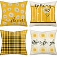 thumbnail image 1 of Hello Spring Daisy Flower Throw Pillow Covers 18x18 Inch Set of 4 White and Yellow Buffalo Plaids with Bloom for You Pillow Cases Cushion Cover Sofa Couch Farmhouse Decorative Pillowcase, 1 of 6