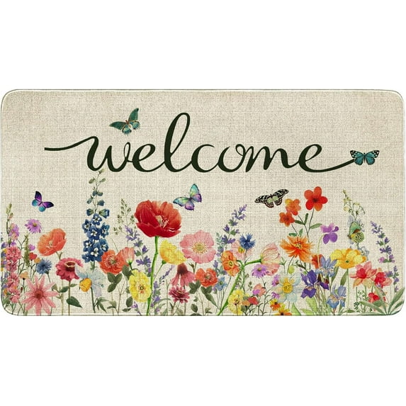 Hello Spring Door Mat Welcome Mat 30" X 17" Gnome Spring Welcome Mats Outdoor Decor Holiday Low-Profile Floor Mat Switch Mat for Indoor Outdoor