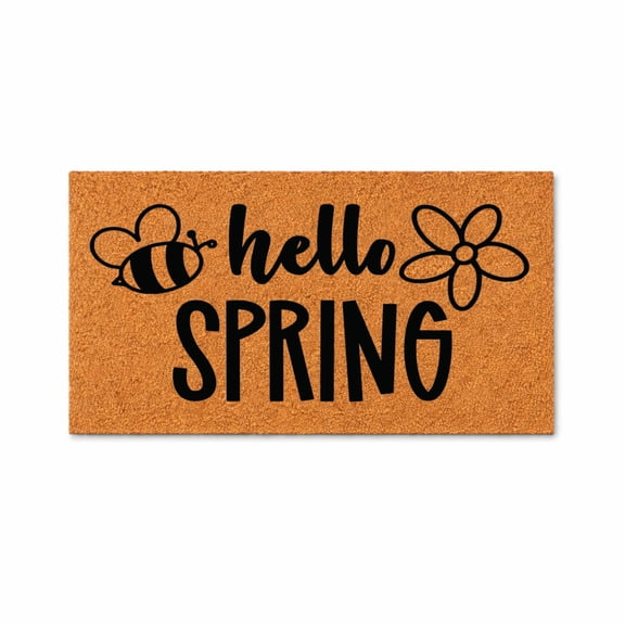 Hello Spring Doormat, Bee Flower Design, Welcome Door Mat, Spring Porch Decor, New Home Gift 5728 (24x36 inches) 5728
