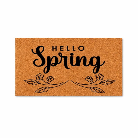 Hello Spring Doormat, Floral Leaf Welcome Entryway Mat (24x48 inches) WoodByStu 1854