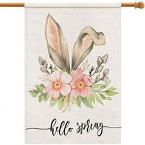 Hello Spring Easter Bunny Floral House Flag 28x40 Inch Burlap Double Sided Outside, Seasonal Sign Yard Outdoor Decorations DF249-28
