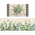 thumbnail image 1 of Hello Spring Eucalyptus Leaves Greenery Decorative Kitchen Rugs Set of 2, Farmhouse Anti-Fatigue Kitchen Mats Non-Slip Floor Mat Botanical Buffalo Plaid Home Decorations - 17x30 and 17x47 Inch, 1 of 6
