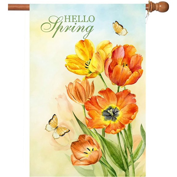Hello Spring Flag,Spring Garden Flag Double Sided Welcome Burlap Seasonal House and Bird Spring House Flags 28x40 Inch Spring Yard Signs Outdoor Decor for Homes,Gardens,Patio or Lawn with 2 Grommets