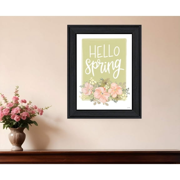 Hello Spring Floral Black Framed Print Wall Art