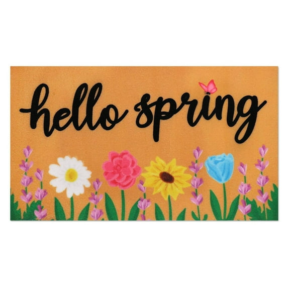 Hello Spring Floral Door Mat (60×40cm/23.6×15.7in) | Anti-Slip Indoor/Outdoor Entrance Rug for Spring Home Decor