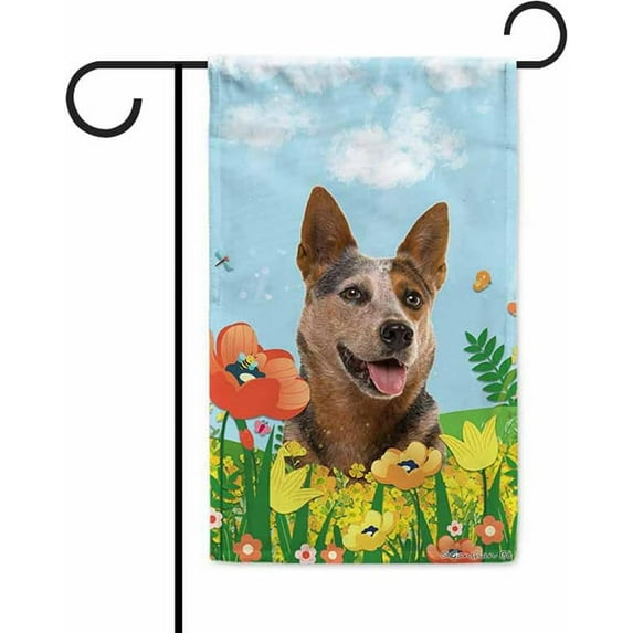 Hello Spring Floral Funny Dog Australian Cattle Garden Flag Summer Flower Home Decor Yard Banner for Outside Double Side 12.5 x 18 Inch Style 2