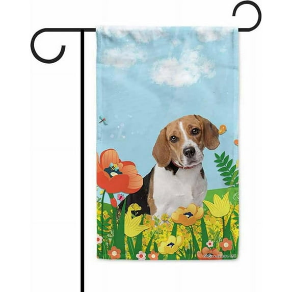 Hello Spring Floral Funny Dog Beagle Garden Flag Summer Flower Home Decor Yard Banner for Outside Double Side 12.5 x 18 Inch