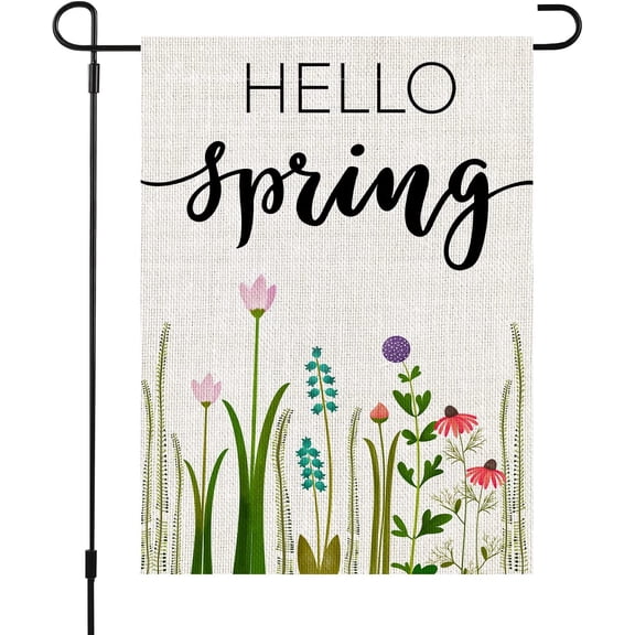 Hello Spring Floral Garden Flag 12 x 18 Inch Small Vertical Double Sided Outside Summer Decor for Yard Farmhouse Holiday Outdoor