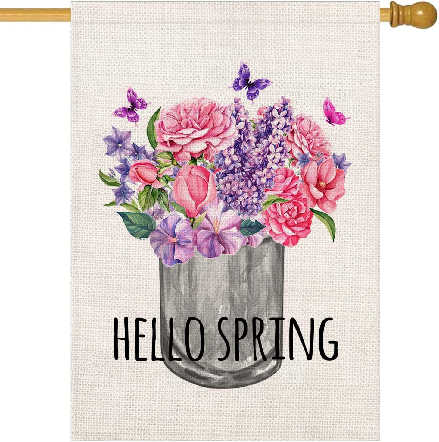 Hello Spring Floral Garden Flag 28x40 Inch Large Vertical Double Sided ...