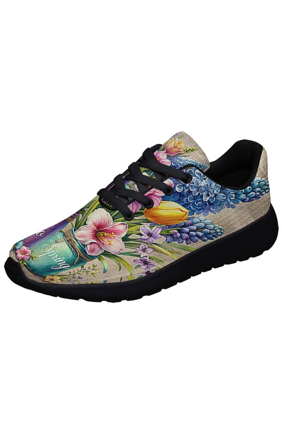 Hello Spring Floral Shoes Sneakers Black Size 4.5