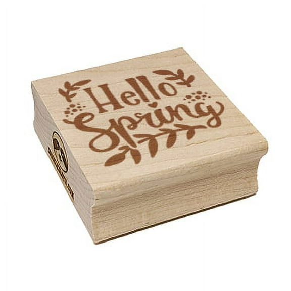 Hello Spring Floral Square Rubber Stamp Stamping Scrapbooking Crafting - Small 1.25in