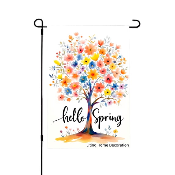 Hello Spring Floral Tree Garden Flag For Home Outdoor Garden Yard Decor 12x18 Inch