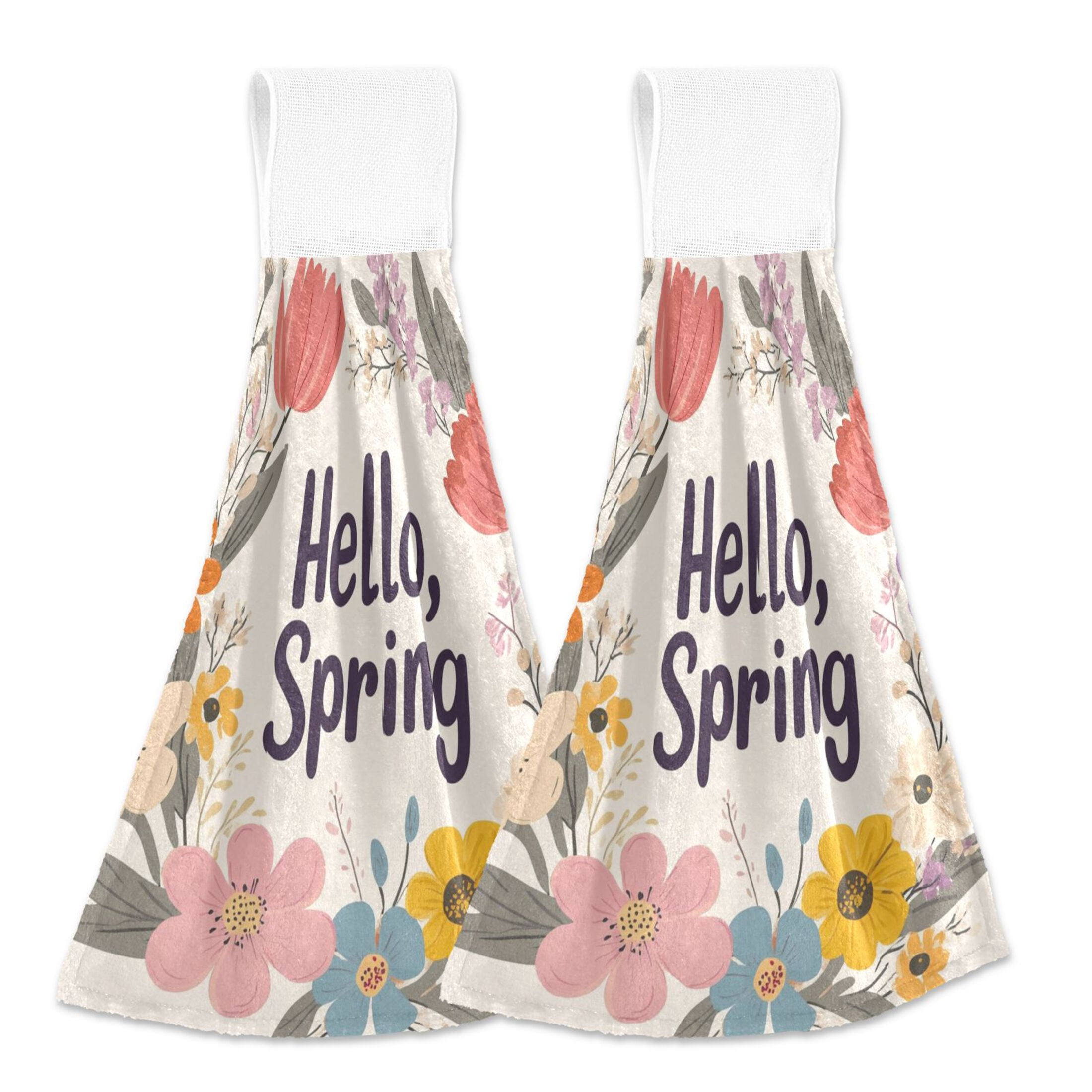 Hello Spring Florals Pastel Color Hanging Towels with Loop Hand Towels ...
