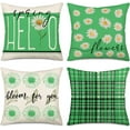 thumbnail image 1 of Hello Spring Flower Green Pillow Covers 18x18 Inch Daisy Floral Bloom for You Pillow Cases Set of 4 Check Plaid Buffalo Spring Farmhouse Decorations Pillows Cushion Cover Cotton Linen, 1 of 6