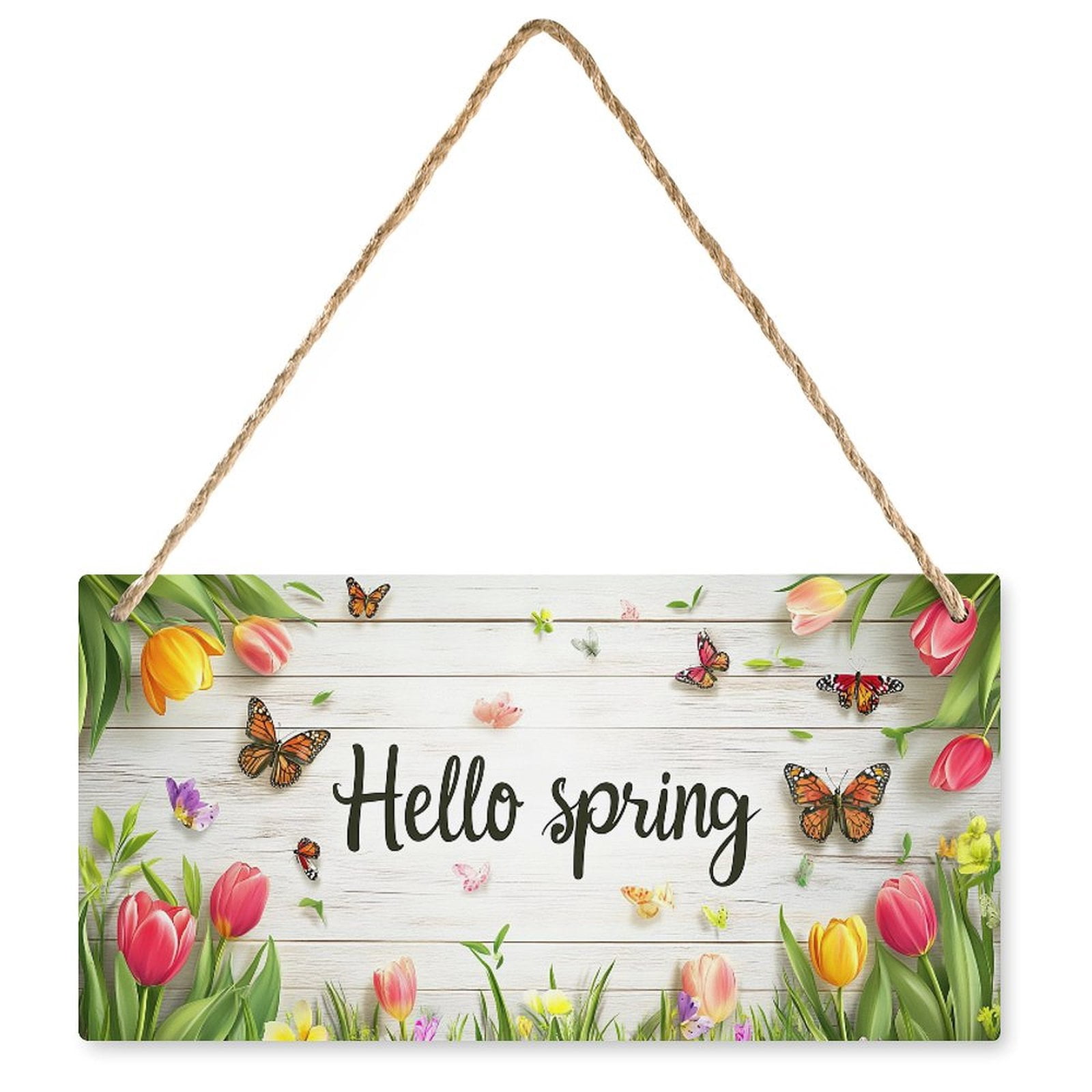 Hello Spring Flower Sign for Front Door Decor, Flowers Wood Door Hanger ...