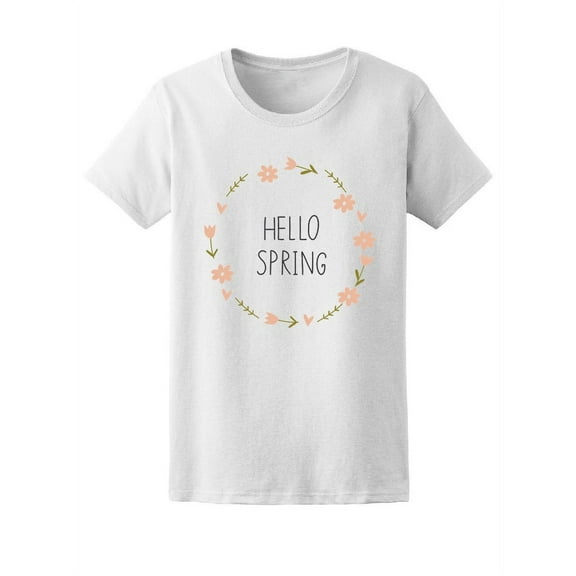 Hello Spring Flower Wreath T-Shirt Women -Image by Shutterstock, Female x-Large