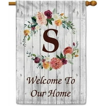 Hello Spring Flowers Summer Initial Letter Monogram S House Flag Welcome to Our Home Warminghouse Decor Banner for Outside 28X40 Inch Double Sided