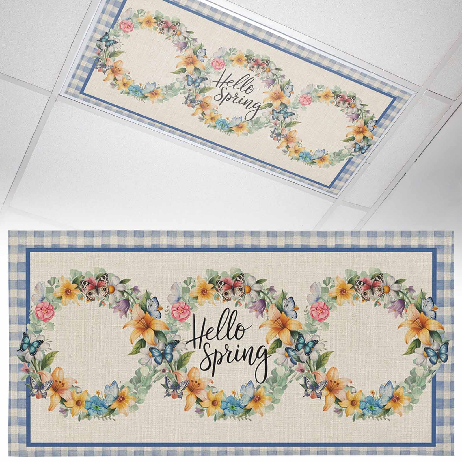 Spring Light Cloth Hello Spring Fluorescent Light Covers Tulips Flowers Wreath Butterfly ...