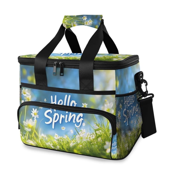 Hello Spring Fresh Grass Daisies Portable Cooler Lunch Box Reusable Insulated Lunch Bag Leakproof 15L