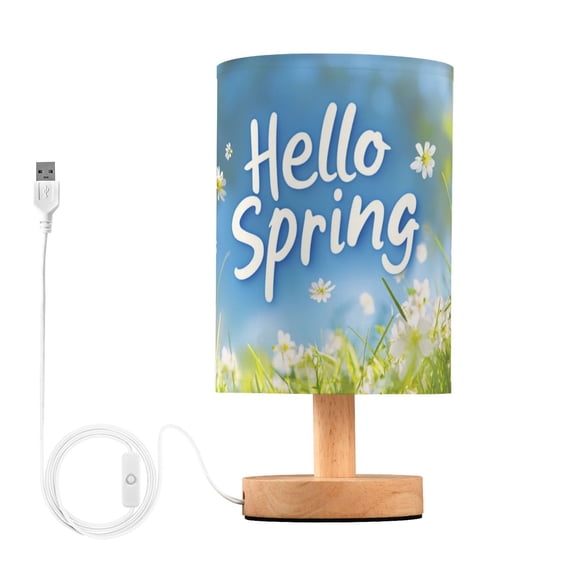 Hello Spring Fresh Grass Daisies Table Lamp with USB Port LED Warm Light Lamp Night Light Home Decor