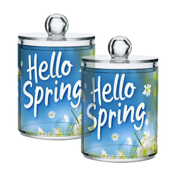 Hello Spring Fresh Grass Daisies Translucent Plastic Cans Storage Canisters with Lid Set of 2