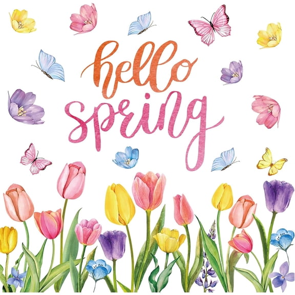 Hello Spring Fridge Magnets 16 Pack Watercolor Tulip Decorative Refrigerator Magnet Set Butterfly Floral Garden Soft Magnetic Stickers For Kitchen Locker Whiteboard Garage Door Spring Easter Decor