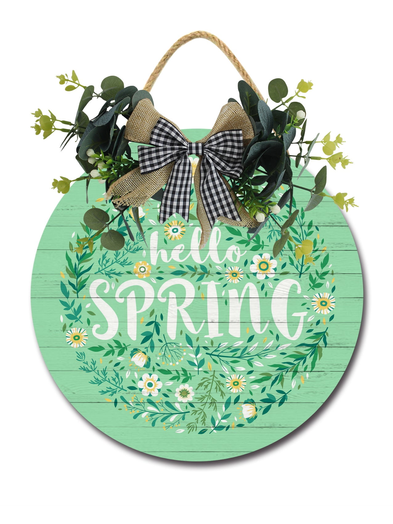 Hello Spring Rustic Hello Spring Front Door Sign Funny Wreaths Hanging Wooden Plaque ...