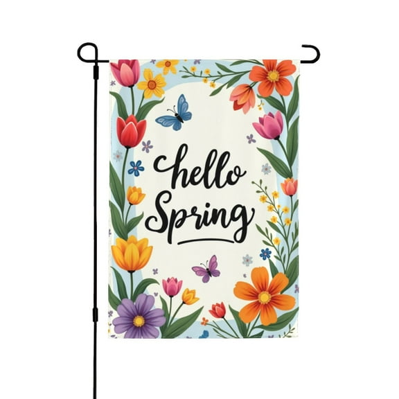 Hello Spring Garden Flag 12x18 Inch， Double Sided Floral Butterfly Spring Summer Yard Flag Outdoor Decoration
