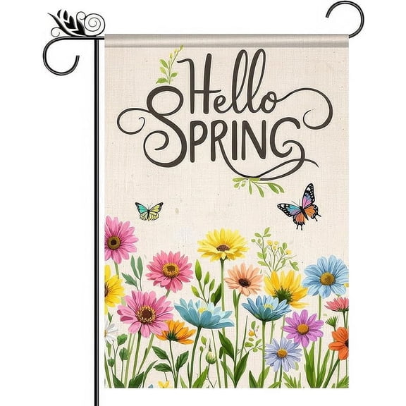 Hello Spring Garden Flag Flowers 12x18 Inch Double Sided Welcome Small Flags For Outside Outdoor Decor Farmhouse Holiday Spring Summer Seasonal Decorations Yard Flags
